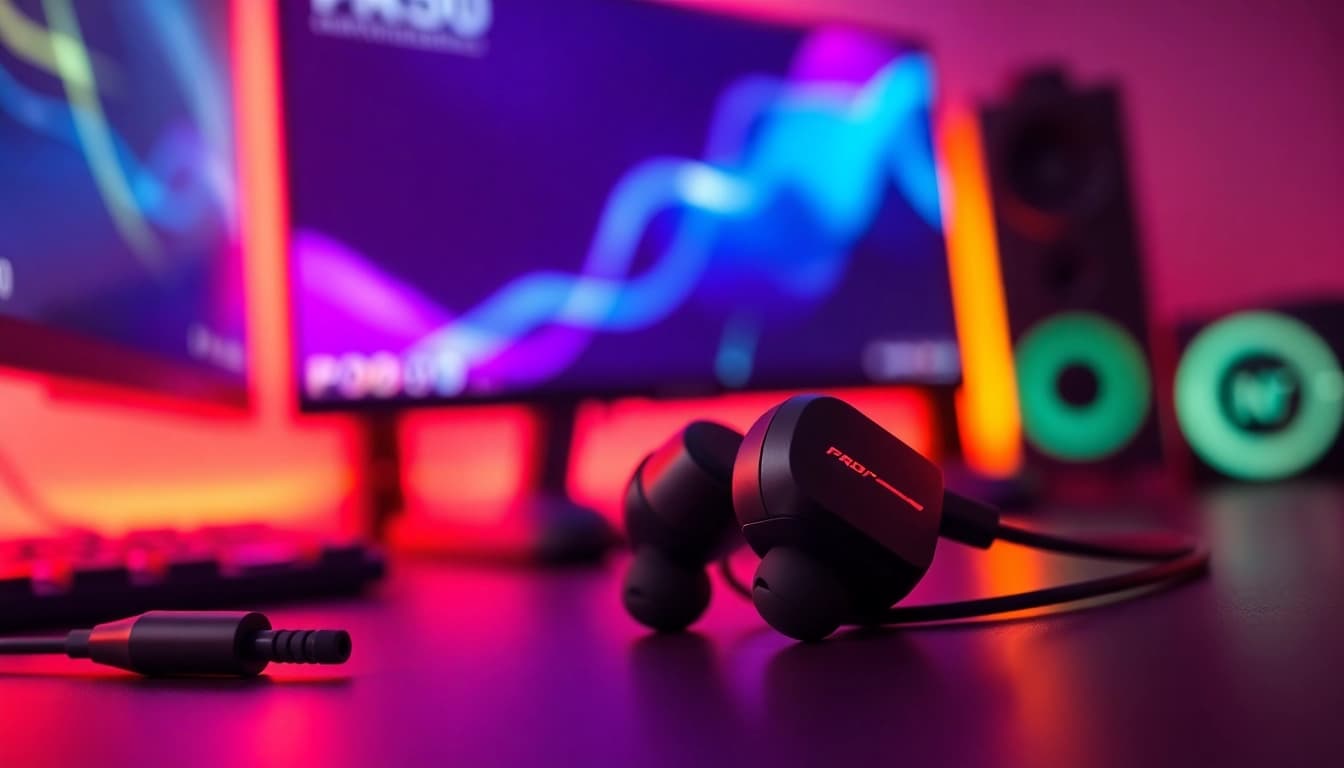 Experience immersive sound with PRO60 Gaming Earbuds in a stylish gaming setup.