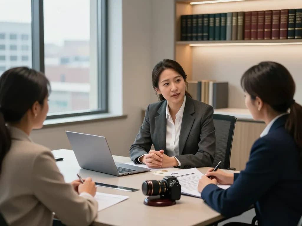 Probate lawyer Aurora Ontario discussing estate planning with clients in a modern office.