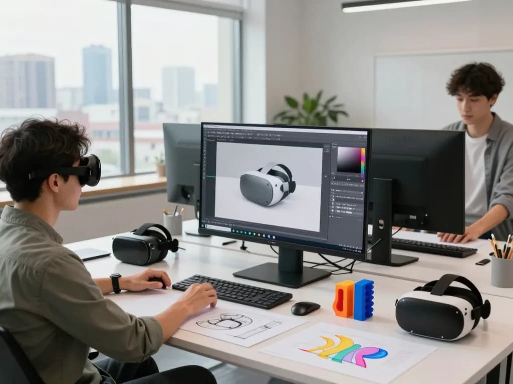 Designer converting a 2D image to 3D model in a creative studio