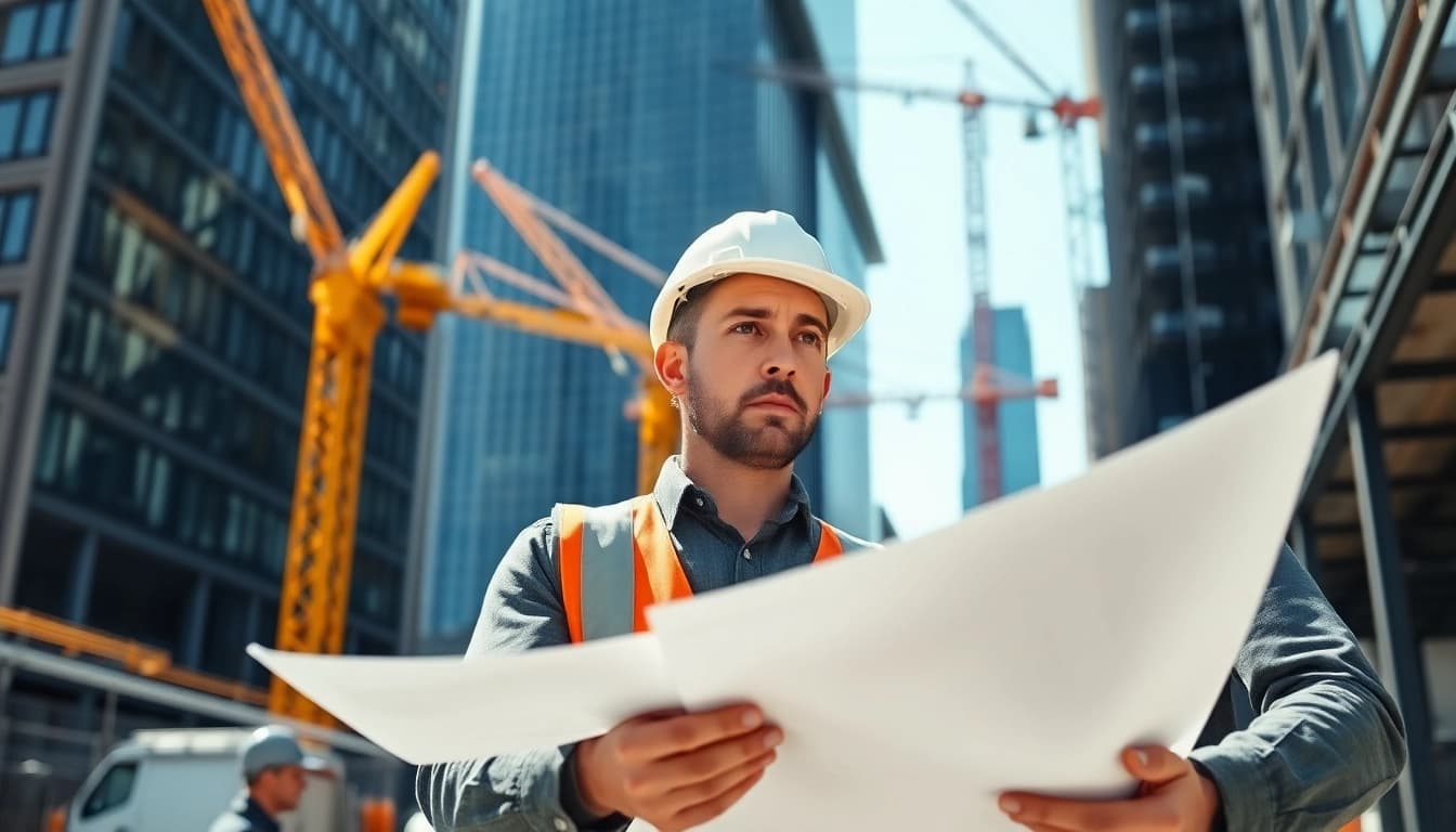 Experienced New York City General Contractor reviewing plans on a construction site in NYC.