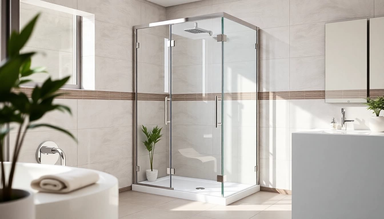 Duschkabine 80x80 in modernen Badezimmer mit eleganten Accessoires und stilvollen Wandfliesen.