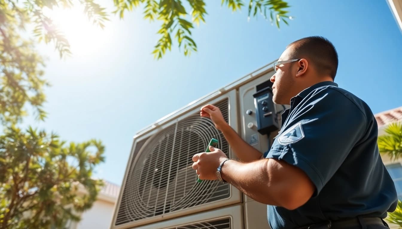 Technician performing Air Conditioning Repair Tampa service outdoors in a sunny setting.