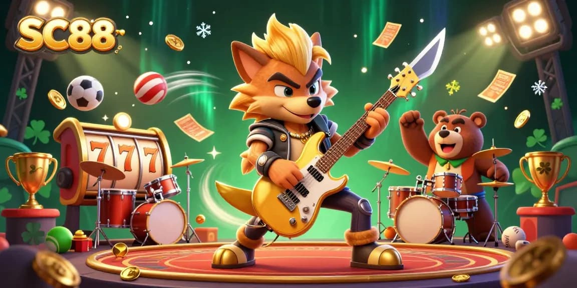 Experience SC88's thrilling casino atmosphere with rock star elements and dynamic sports visuals.