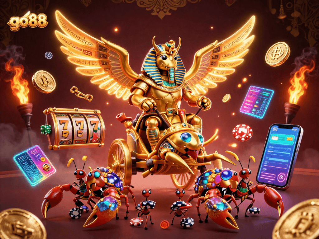 Experience thrilling gaming adventures with go88's vibrant 3D casino world filled with golden treasures and rich symbols.