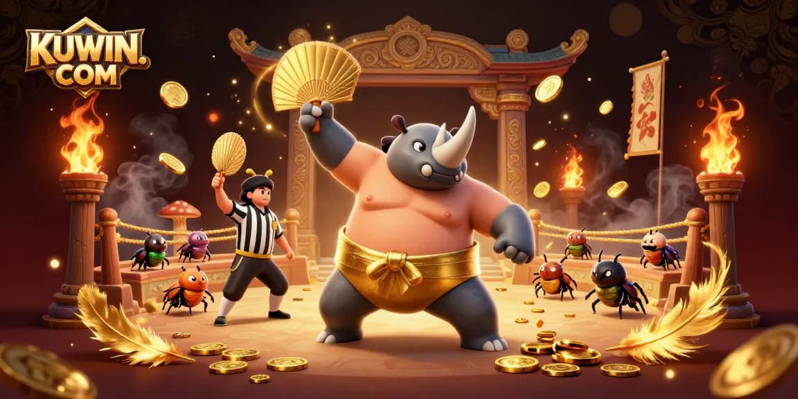 Experience thrilling gameplay at KUWIN. COM with a dynamic 3D scene showcasing a beetle sumo champion in action.