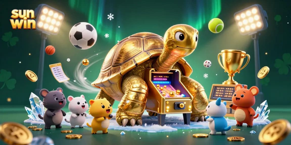 Experience dynamic fun at Sun Win with a colossal tortoise pinball machine surrounded by excitement.