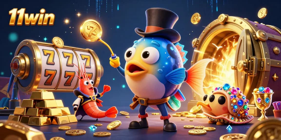 Win big with 11win as the anglerfish lures fortune amidst treasures and slots.