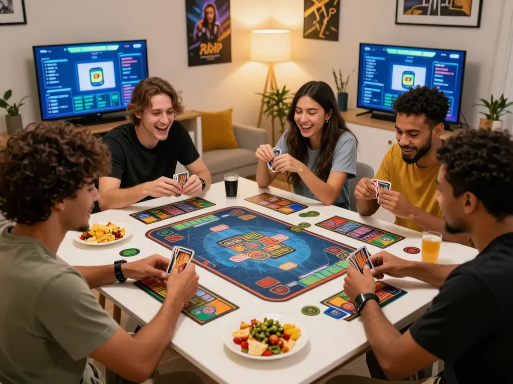 Friends enjoying an exciting card game session using Rikvip in a vibrant living room.
