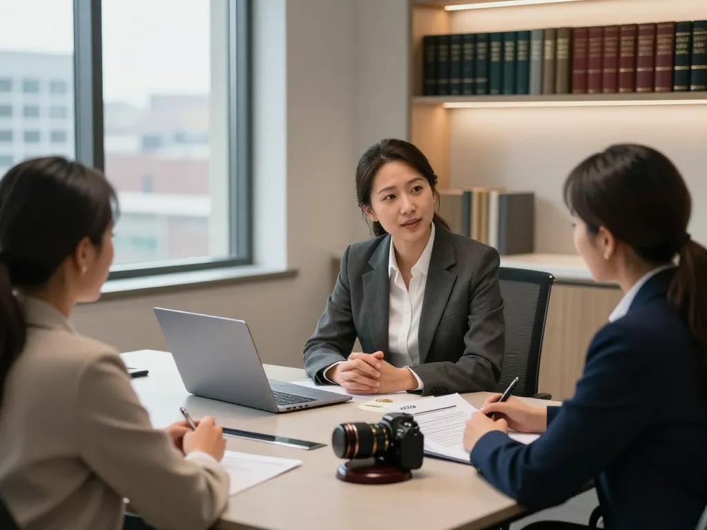Probate lawyer Aurora Ontario discussing estate planning with clients in a modern office.