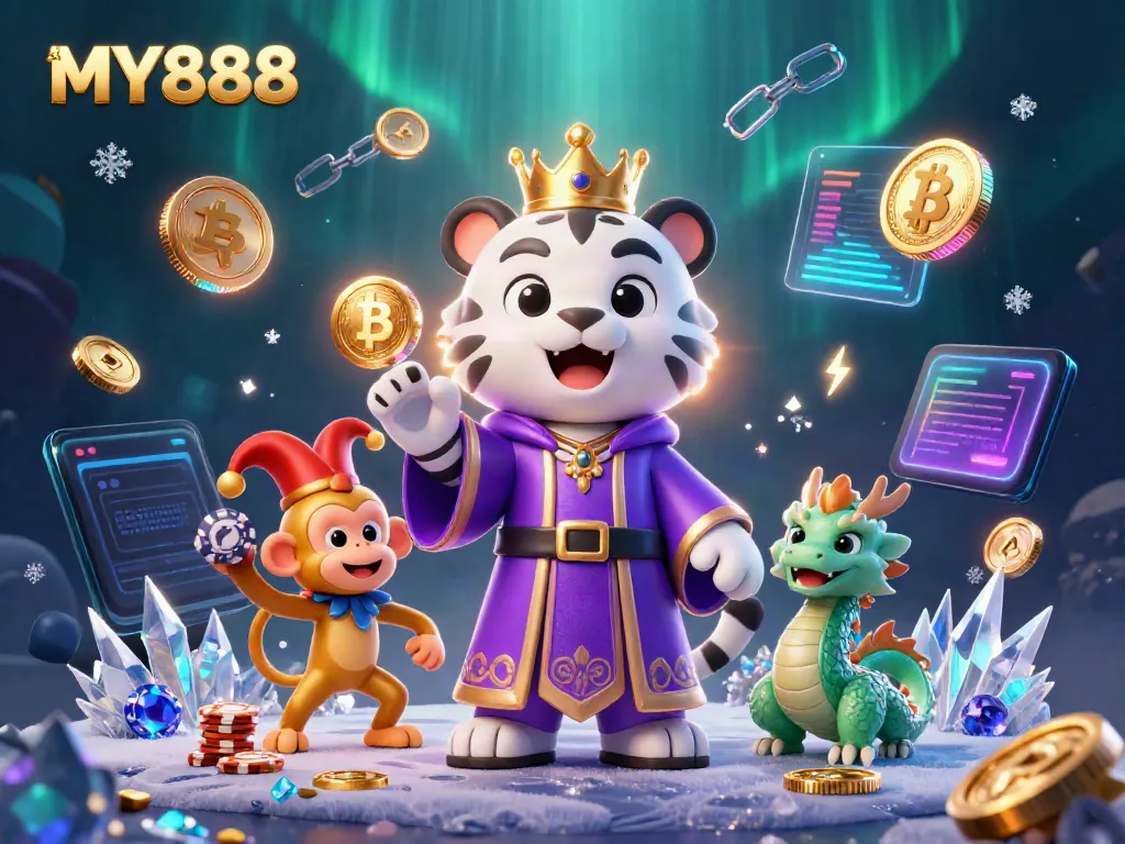 Engage with MY888's exciting games amid a vibrant 3D casino world with enchanting characters and lively elements.