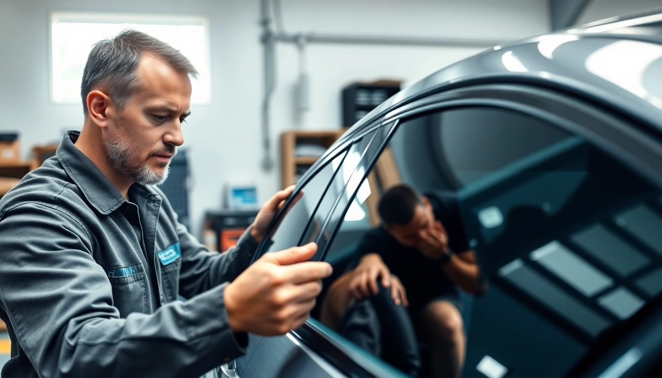Window tint Chattanooga expert installing film on a vehicle for heat reduction.