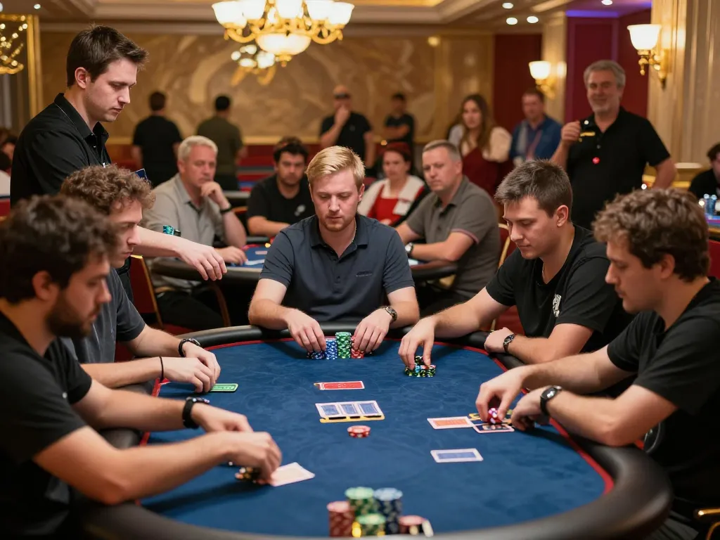 Players engaged in a thrilling go8 poker tournament with chips and cards in an upscale casino atmosphere.
