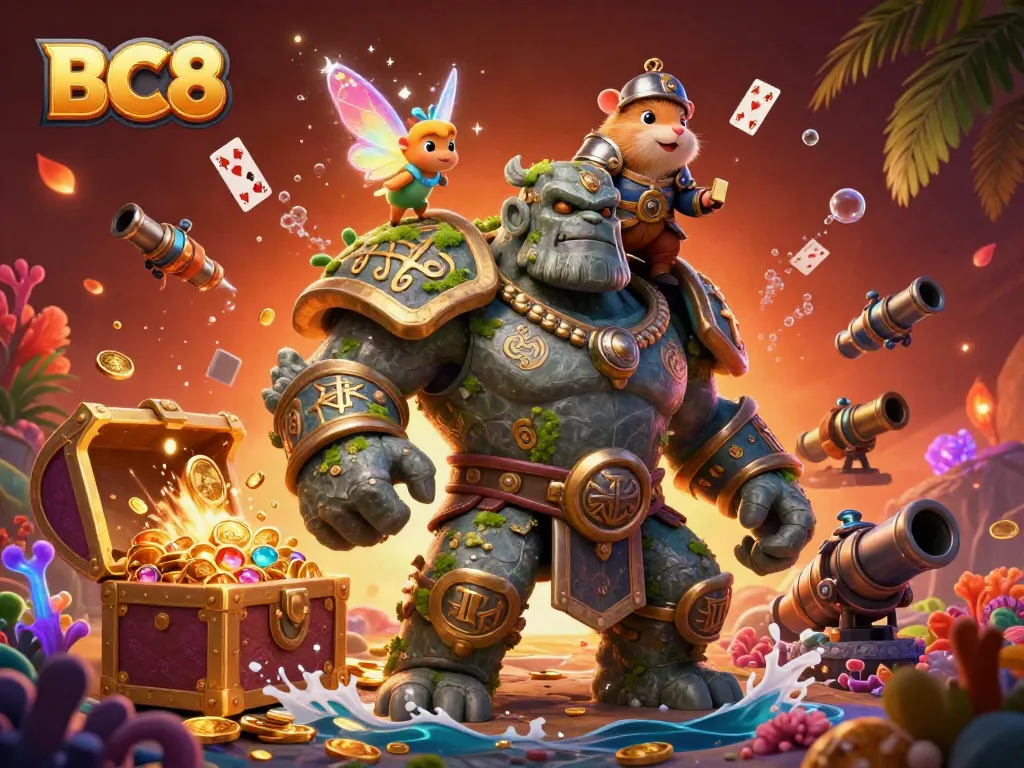 BC8 characters cast magic while celebrating wins at a vibrant underwater casino.