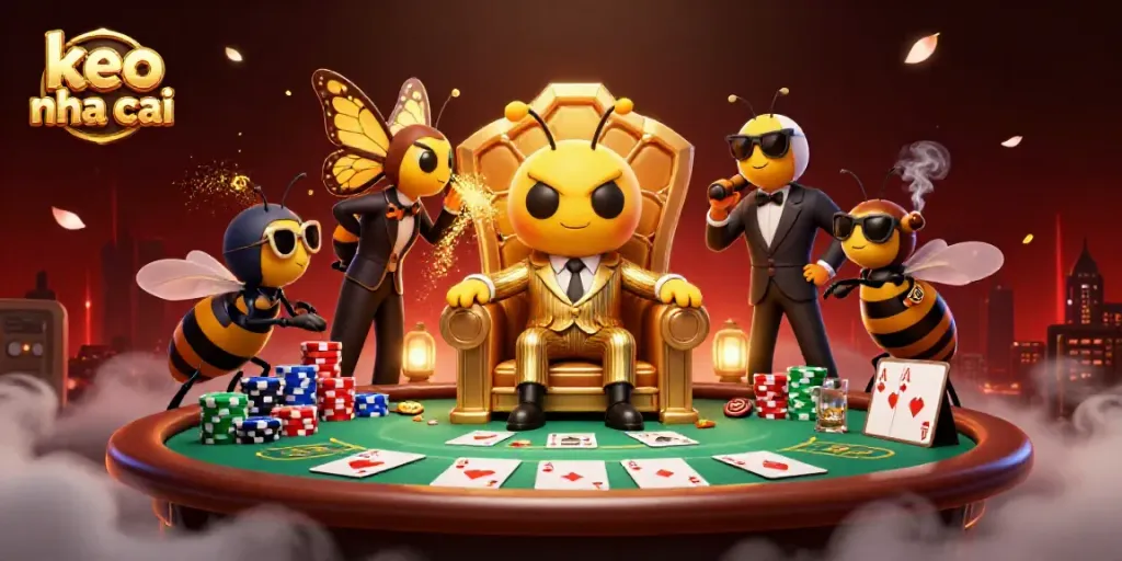 Experience the thrill of keo nha cai with a vibrant scene of a mob boss and poker excitement.