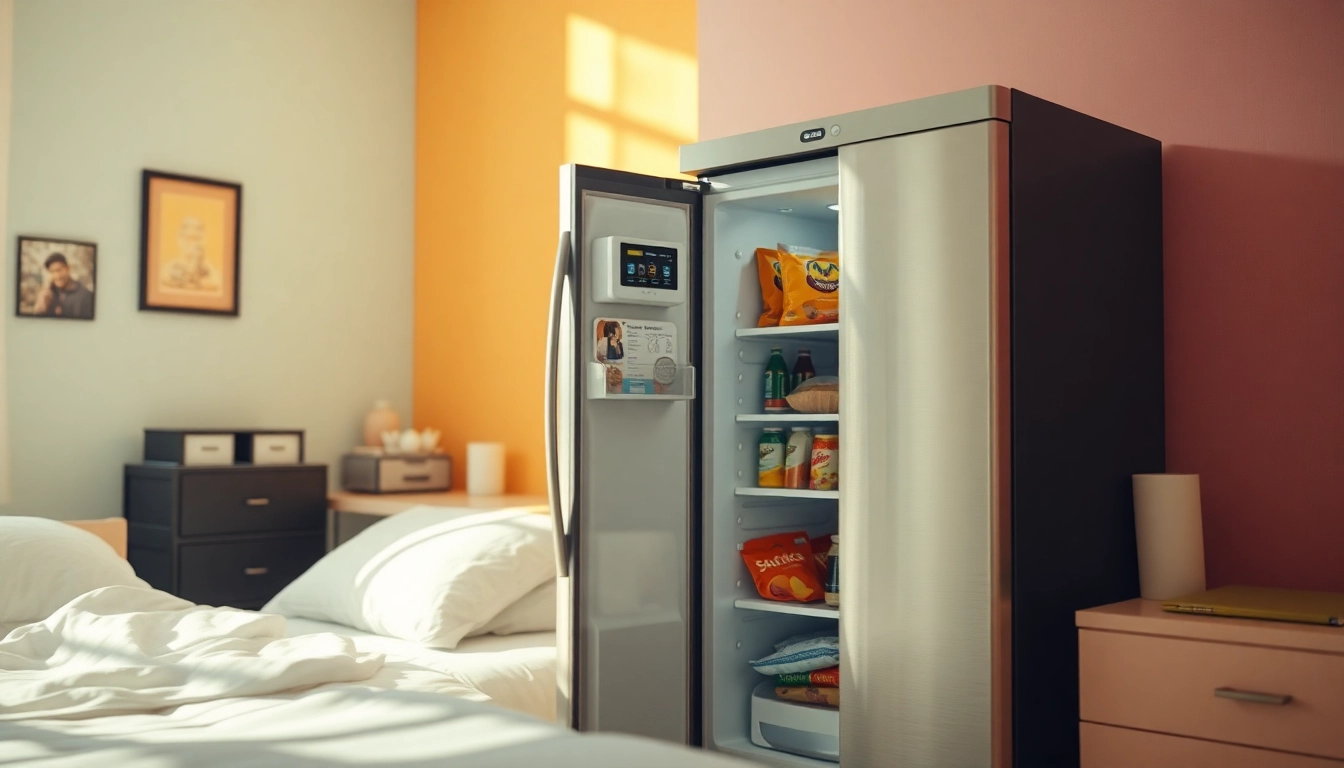 Refresh your space with a dorm room fridge filled with snacks and drinks.