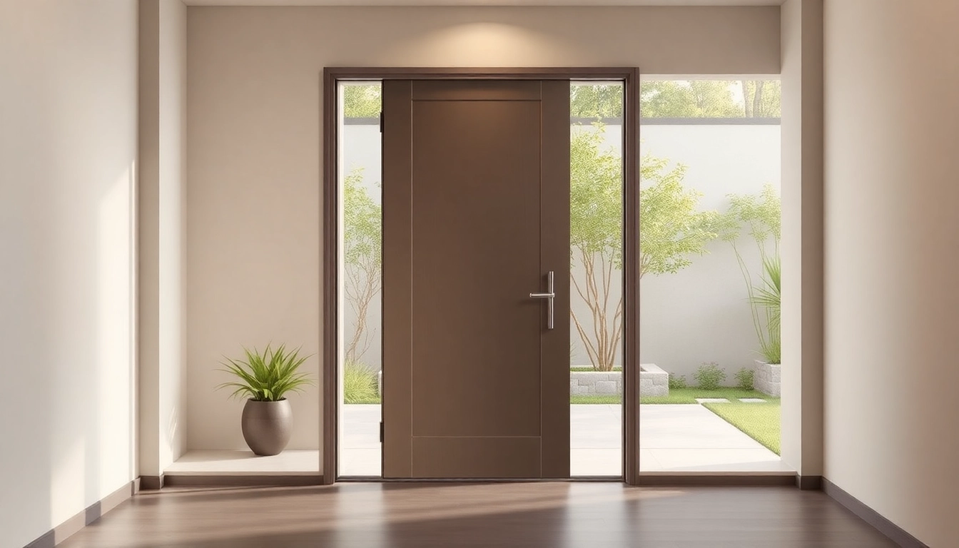 A striking single leaf swing door elevating a modern entryway, showcasing sleek metallic design.
