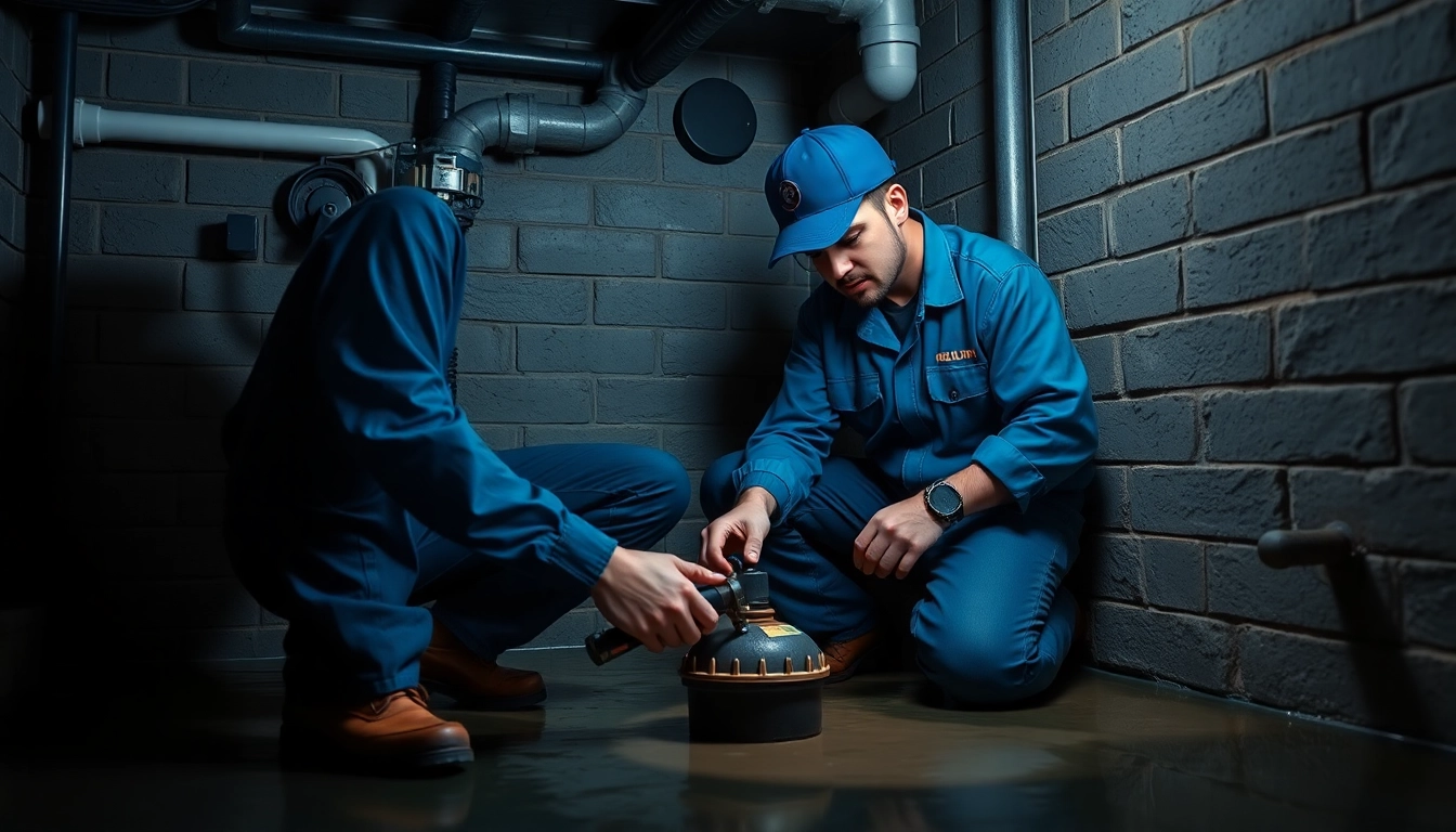 Emergency plumbing help for sewer backup illustrated by a professional plumber in NYC examining a sewer line.