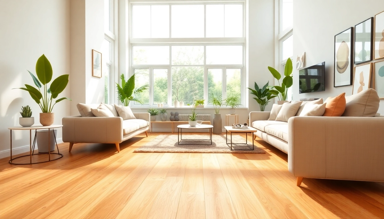 Showcasing cheap vinyl flooring in a modern living room with warm sand tones and a cozy atmosphere.