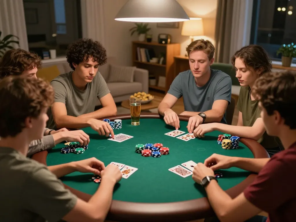 Permainan poker SBOBET88 di rumah dengan teman-teman menikmati permainan strategis dan suasana yang ceria.