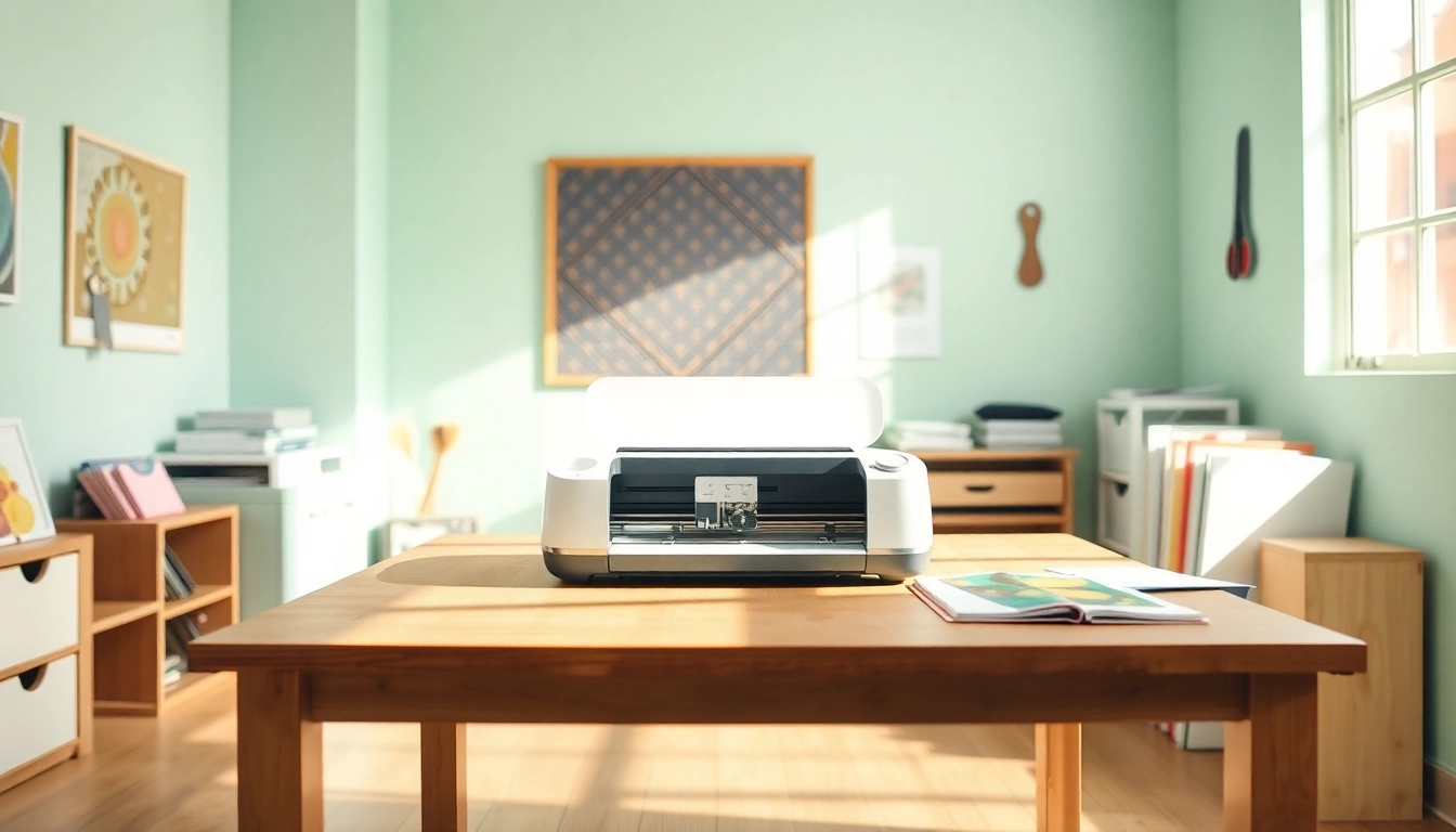 Cricut for beginners craft room setup with a Cricut machine and organized supplies.