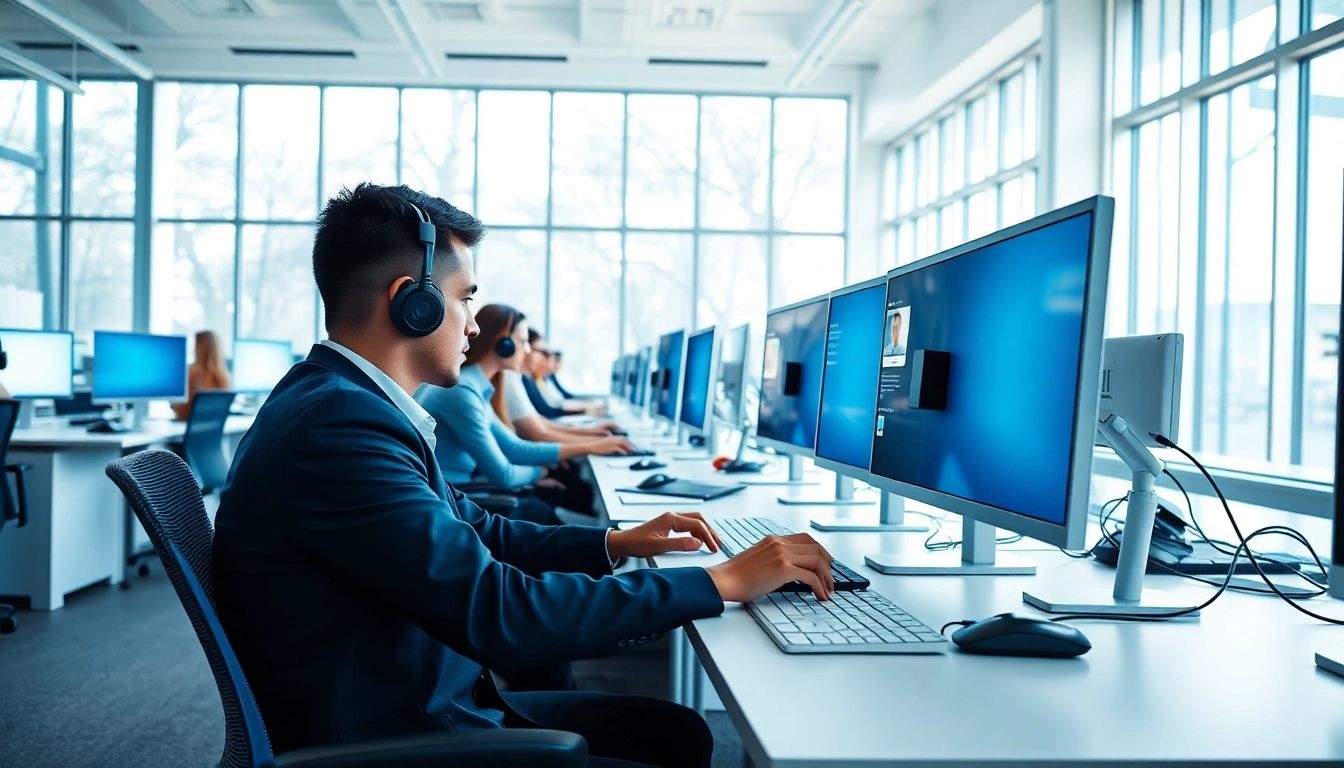 Typing Center bustling with professionals engaging in typing tasks in a modern office.