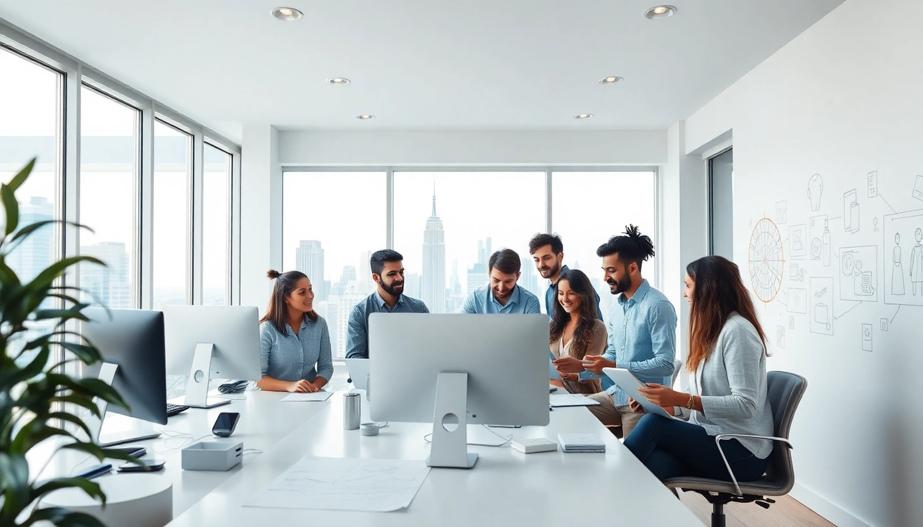 Professional web design team collaborating in a modern NYC office, showcasing innovative website design NYC.