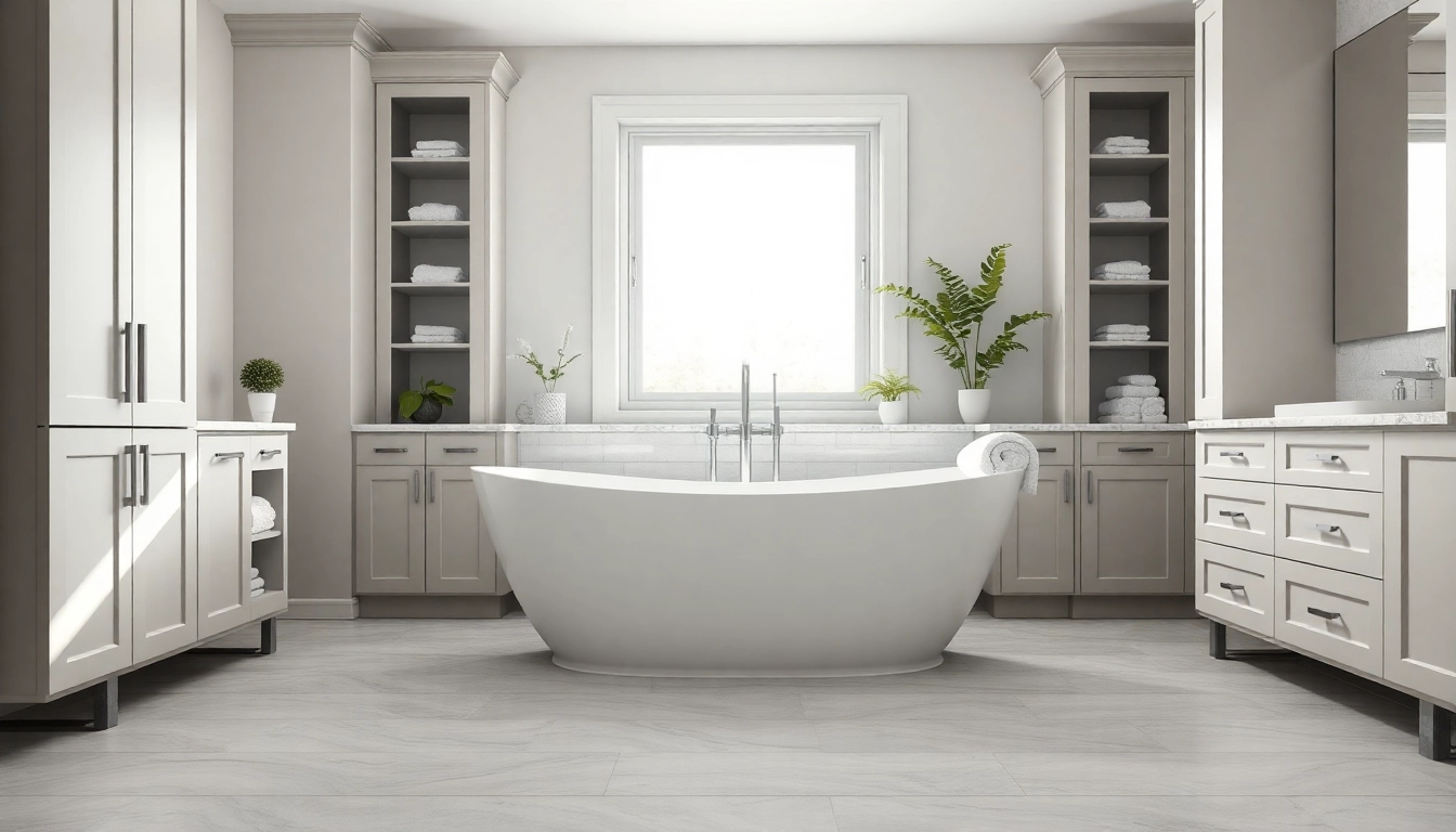 Stunning bathroom remodelling with modern tub and stylish decor, emphasizing elegance.