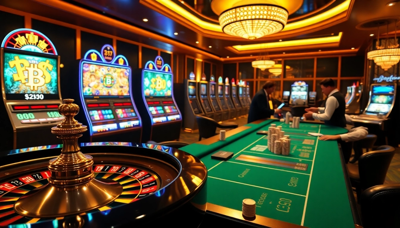 Experience the excitement of the best crypto casinos with vibrant gaming tables and Bitcoin visuals.