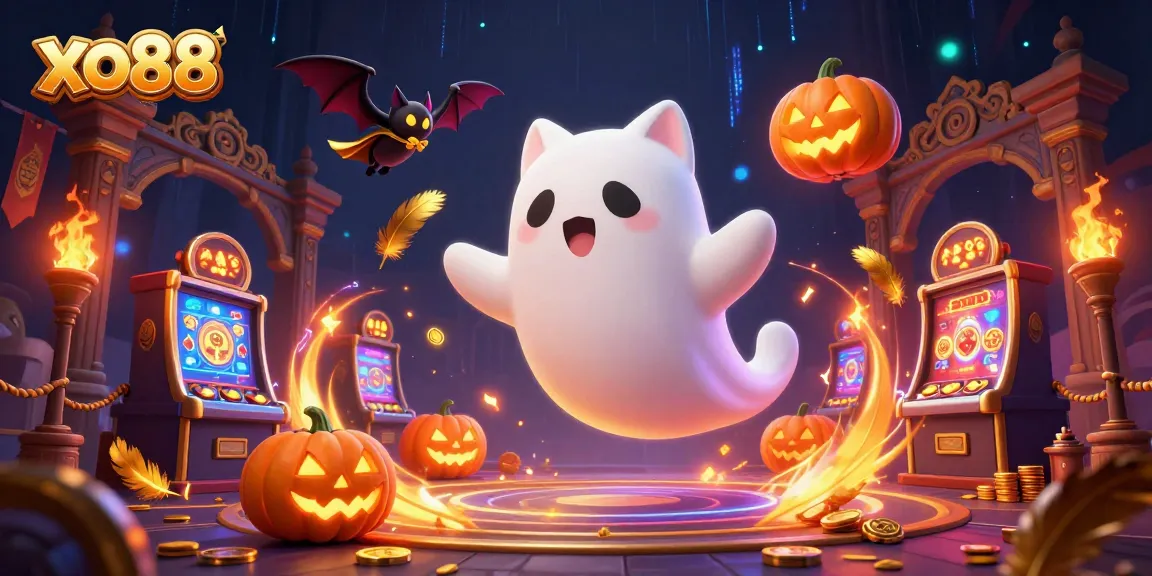 Experience xo88's thrilling casino adventures with a ghost cat, bat, and glowing pumpkins