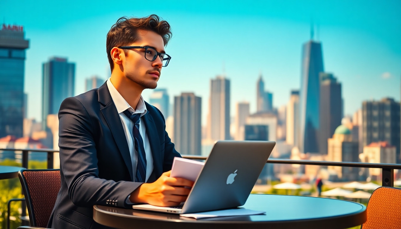Explore the journey towards your ideal career with a focused individual in a lively urban setting.