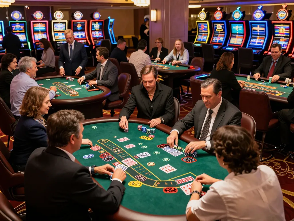 LEMACAU features a vibrant casino floor with players excitedly engaging in strategic betting.