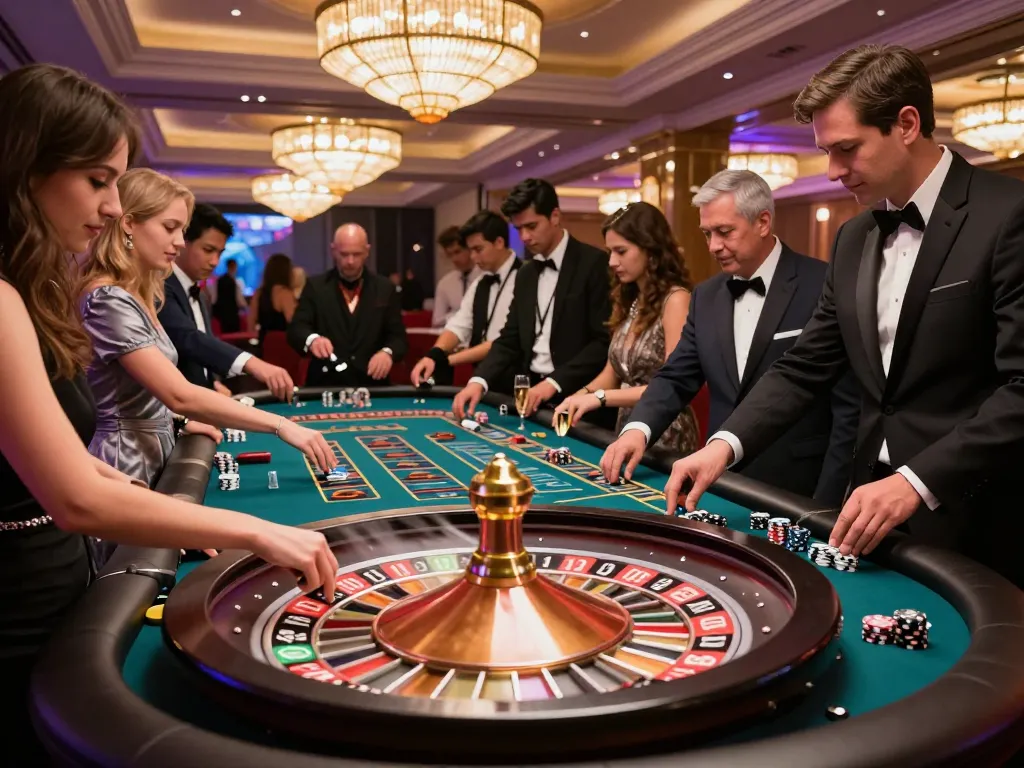 Players placing bets at a roulette table in LV88 casino, capturing thrilling gaming atmosphere