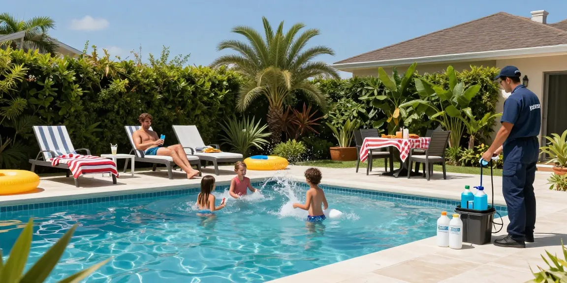 Dolphin Pool Services ensuring family enjoyment in a vibrant backyard pool oasis with professional maintenance.