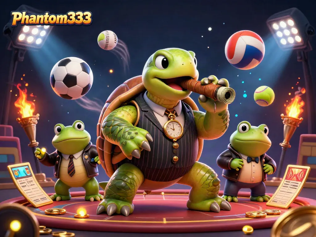 Experience Phantom333's thrilling gaming adventure with cartoon characters in vibrant casino setting.