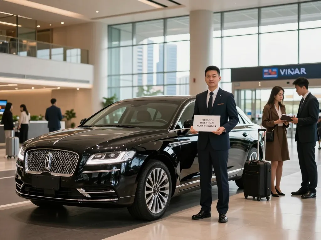Luxury Plainfield to Midway limo service with professional chauffeur waiting at airport terminal.