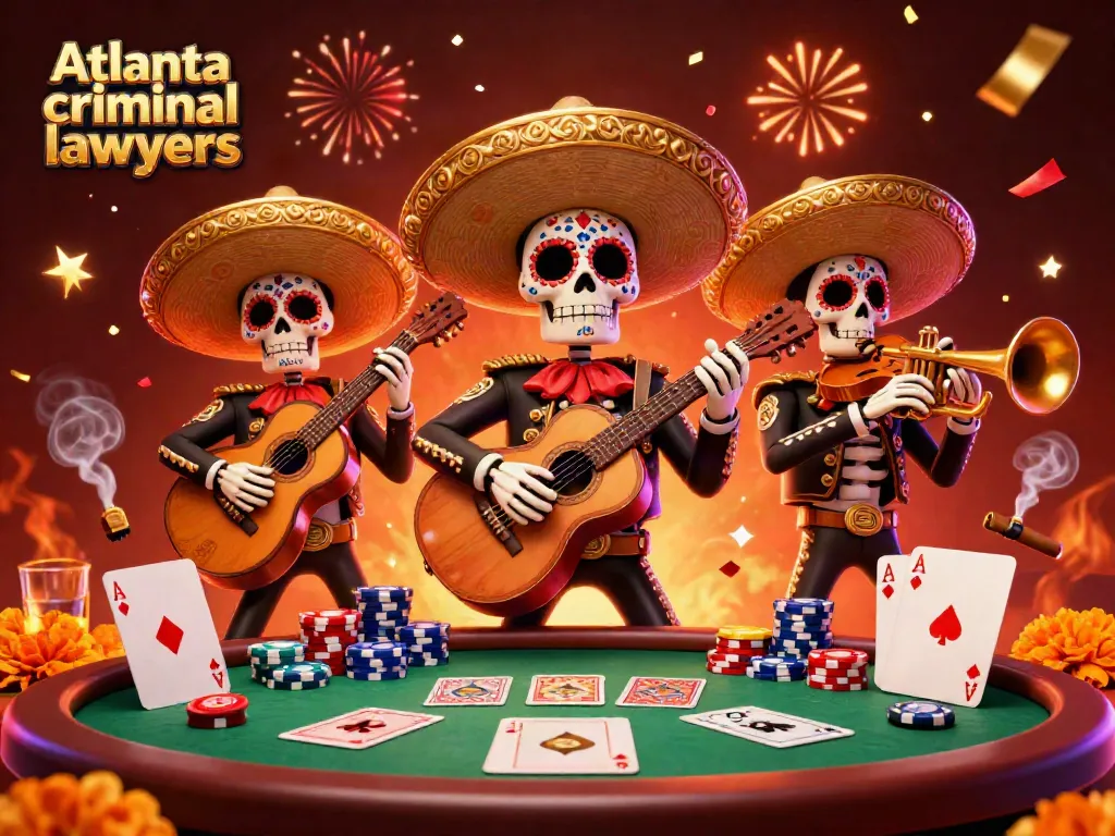 Engage with Atlanta criminal lawyers advancing strategies in a vibrant casino setting with poker elements.