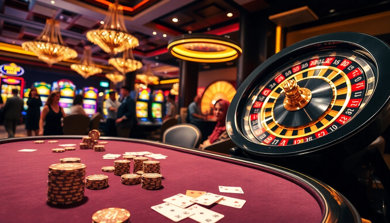 Experience the excitement of NK88 with players enjoying high stakes at a glamorous casino table.
