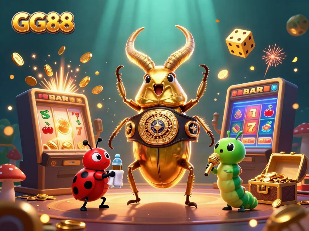 Experience the excitement of gaming at GG88 with a dynamic 3D illustration of characters set in a vibrant casino