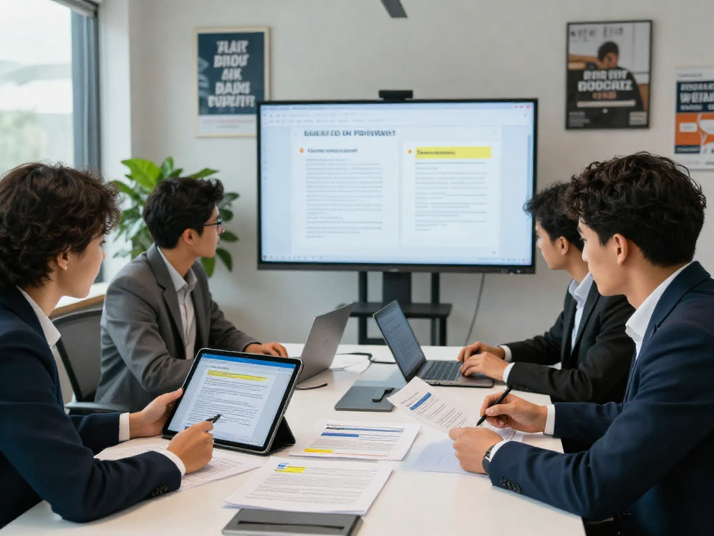 Collaborative team discussing document fraud detection strategies in a modern office environment.
