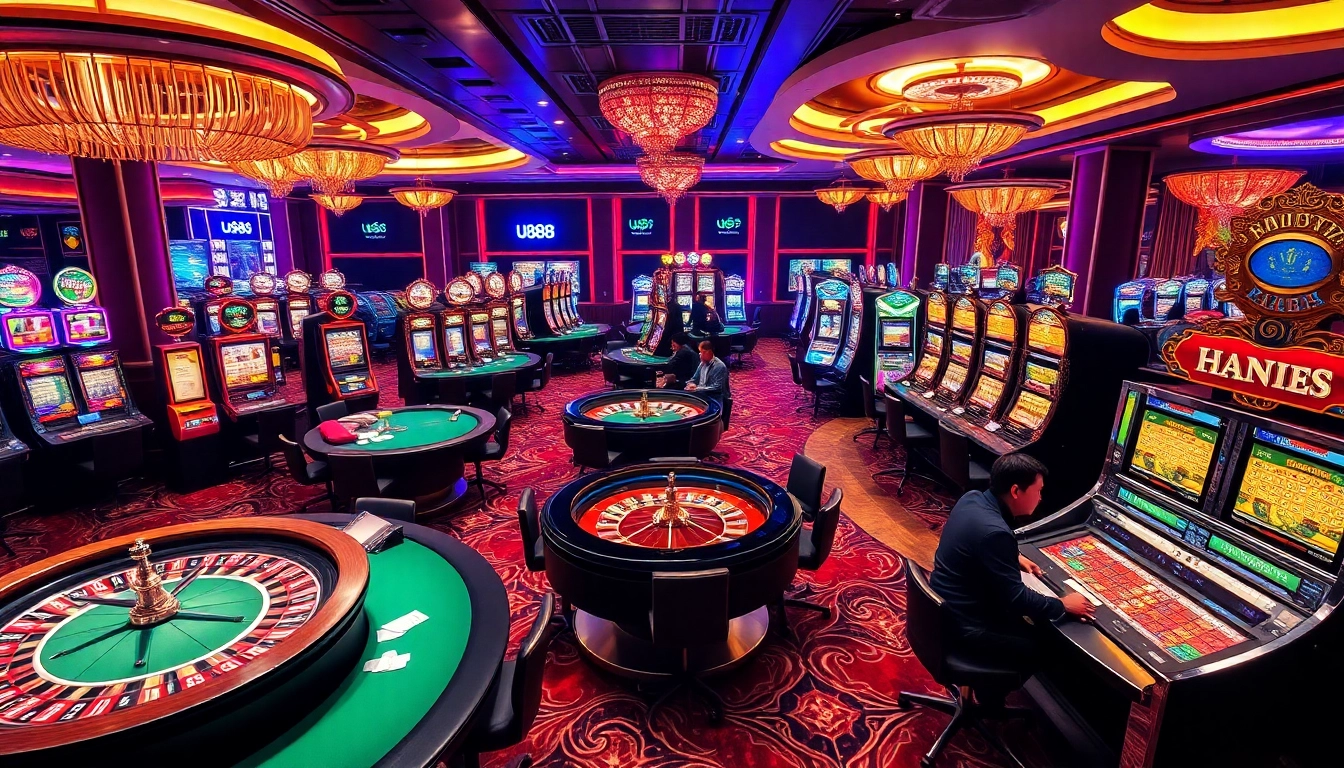 Capture the thrill at the U888 link mới casino with vibrant games, poker chips, and roulette action.