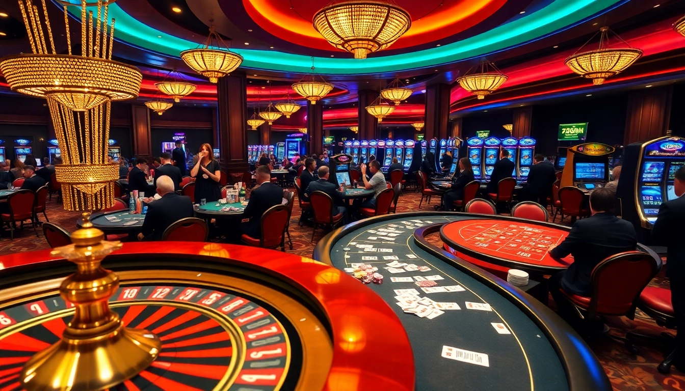 Players enjoying a thrilling gaming experience at 78winn.co casino with vibrant tables and slot machines.