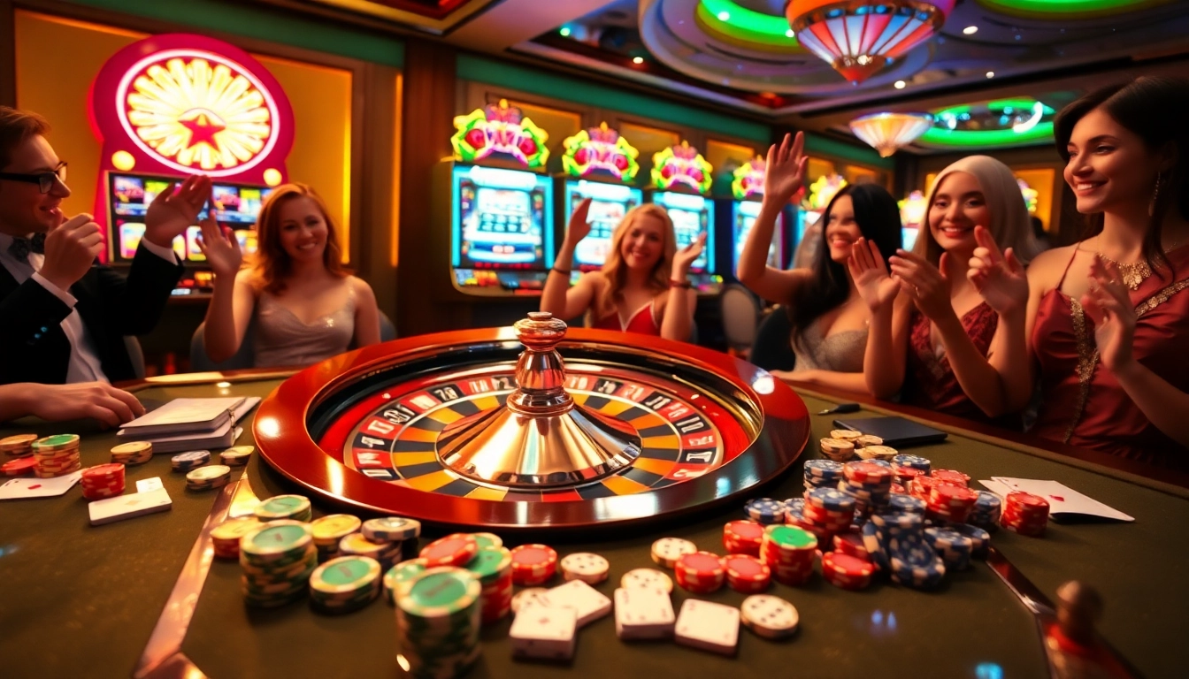tg88 players enjoying a thrilling casino experience with vibrant roulette wheel and poker chips.