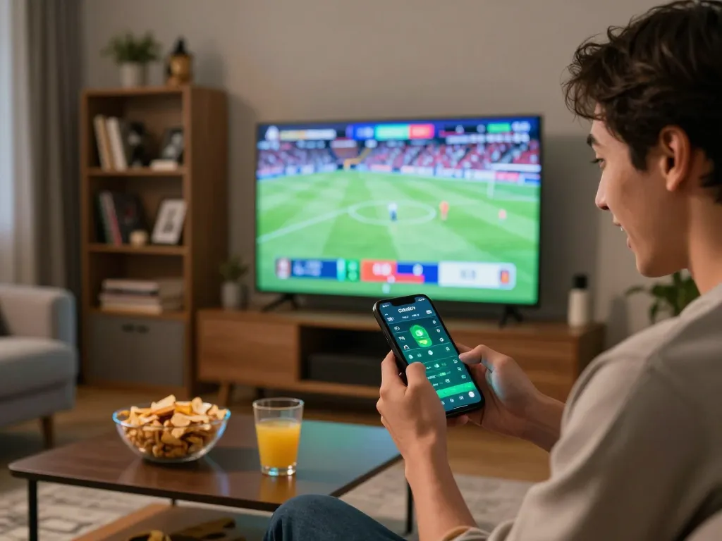 Experience the thrill of betting with CAKHIATV while enjoying a live football match in a cozy home setting.