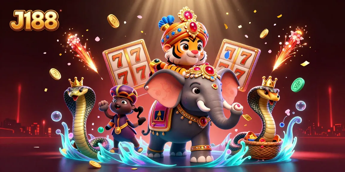 Experience the thrill of J188's vibrant casino games with a dynamic elephant scene.