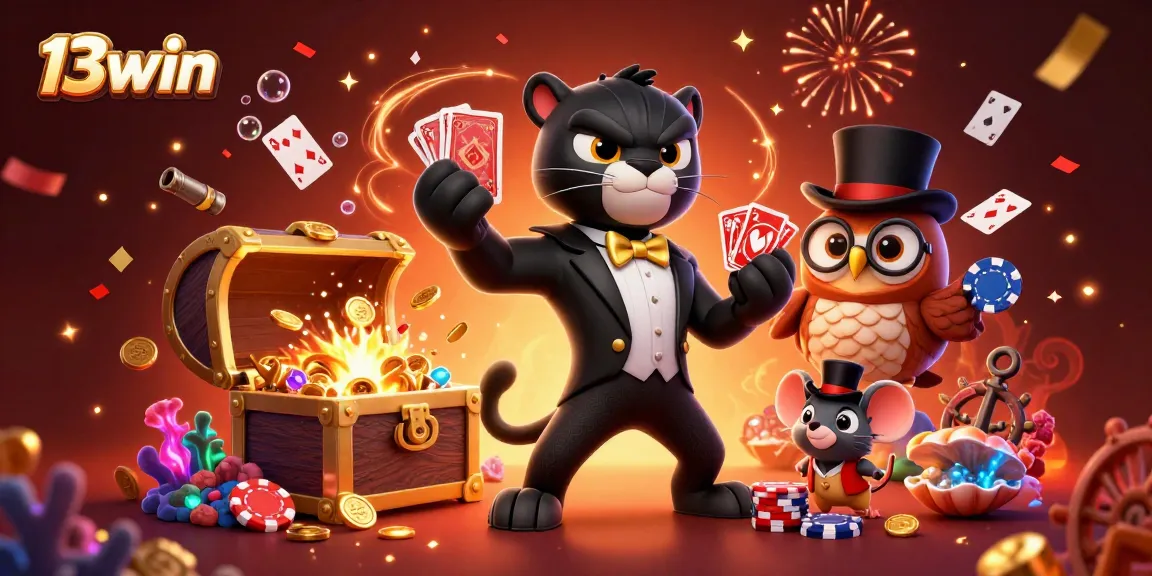 Engage in thrilling gameplay at 13win with a black panther dealer and vibrant casino elements.
