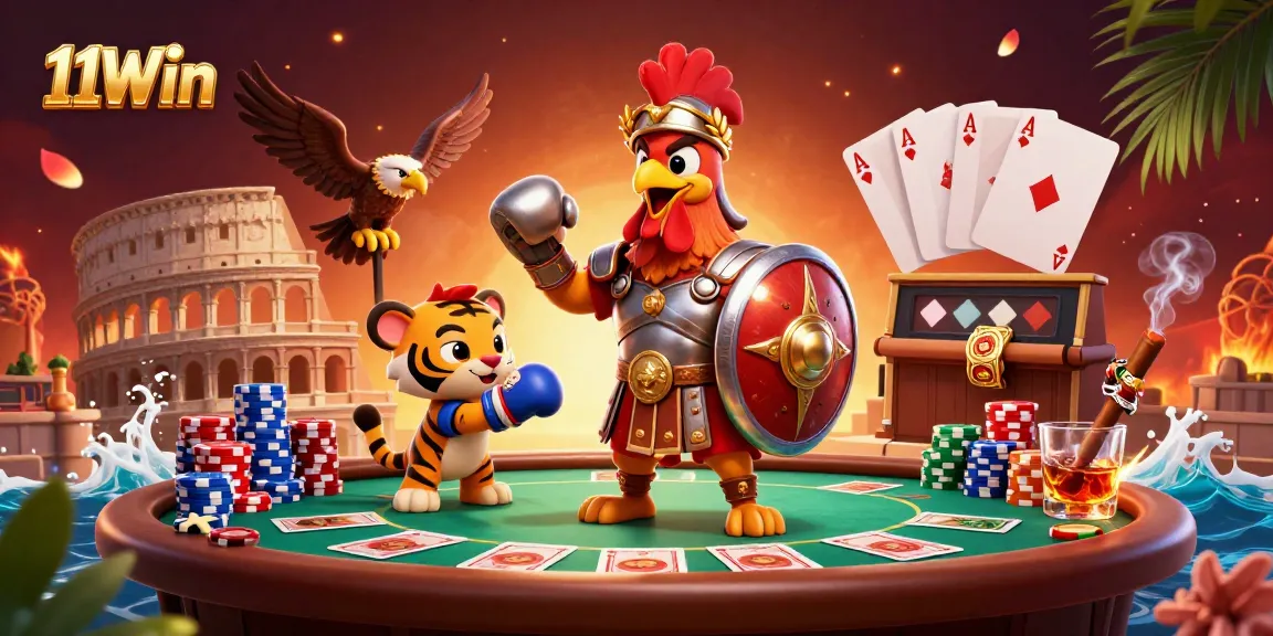 Engage with thrilling 11Win casino action featuring interactive poker elements and colorful characters.
