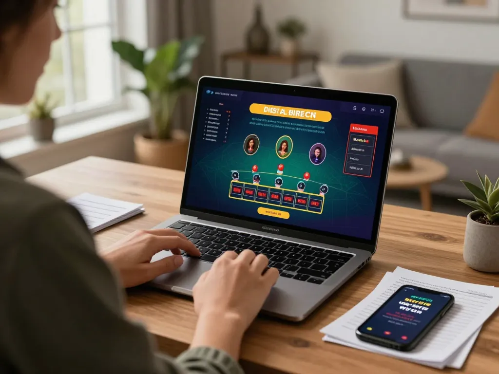 Engaging in strategic gameplay at sunwin online blackjack with a live dealer on a laptop.