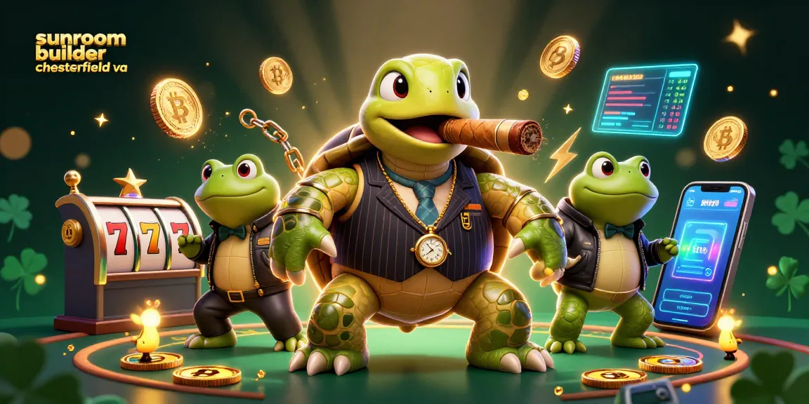 Engage with the sunroom builder Chesterfield VA featuring a snapping turtle mobster amidst vibrant casino symbols.
