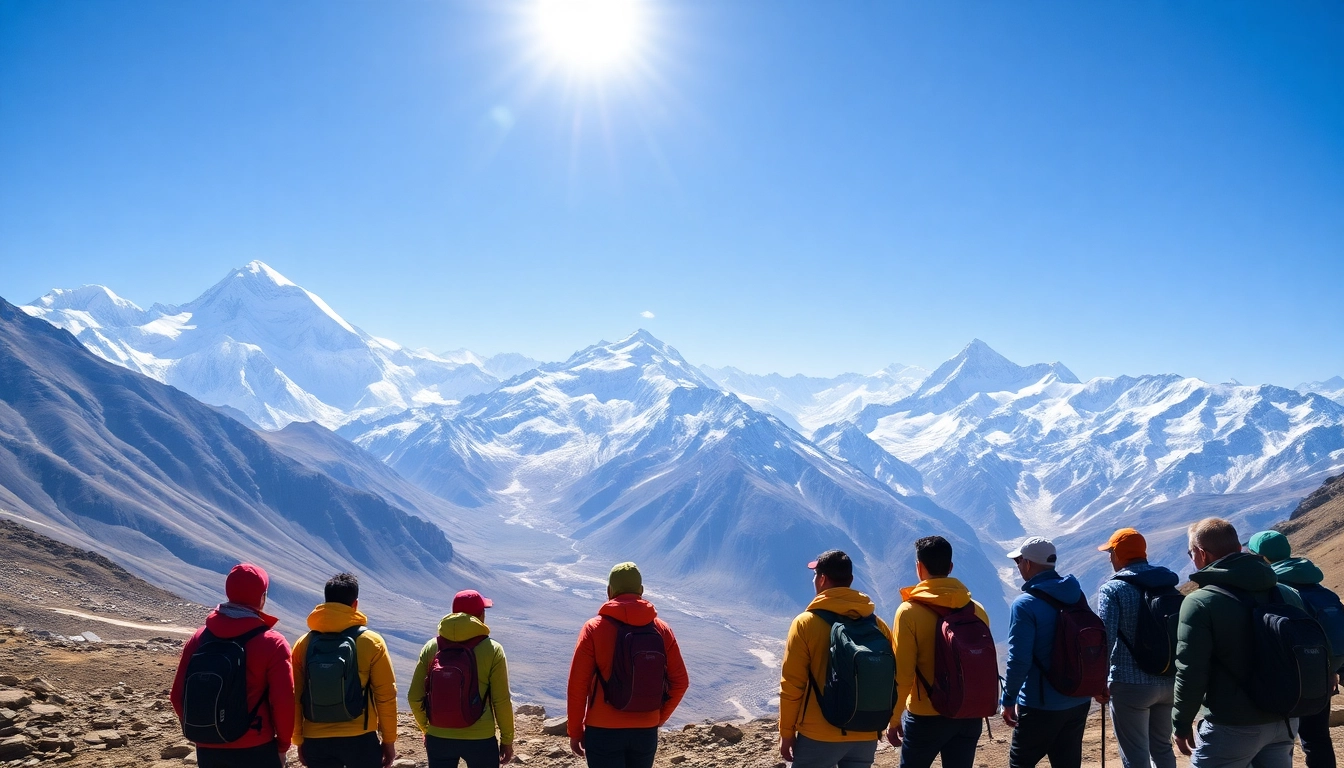 Trekkers enjoying the breathtaking views on the Sandakphu trek with Mount Everest in the background. related image