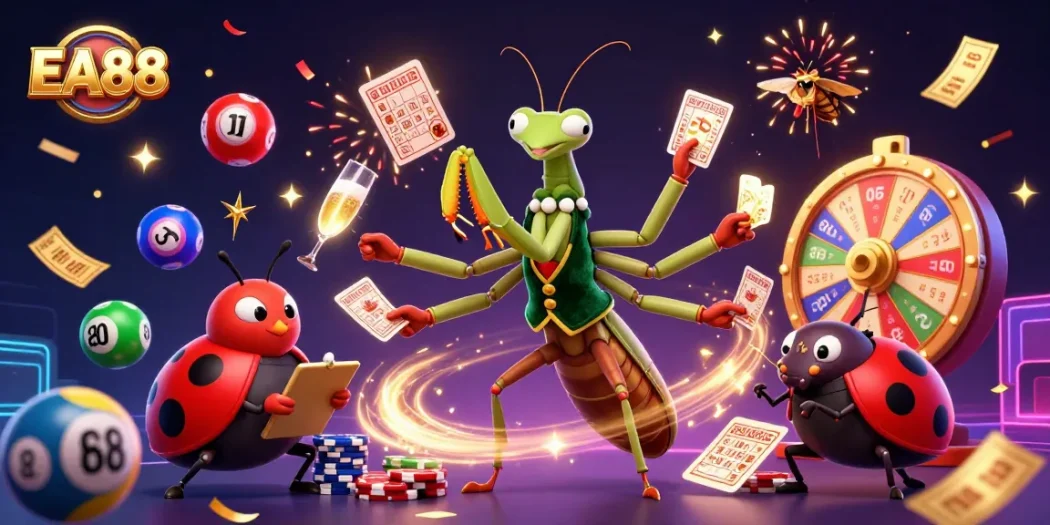 Join the fun at EA88 with the vibrant action of casino games, showcasing a thrilling atmosphere and dynamic illustrations.